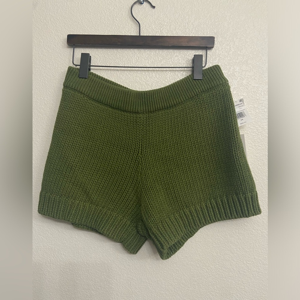 Good American Chunky Knit High Waisted Shorts Olive Green Lounge Cozy Core - Picture 2 of 12